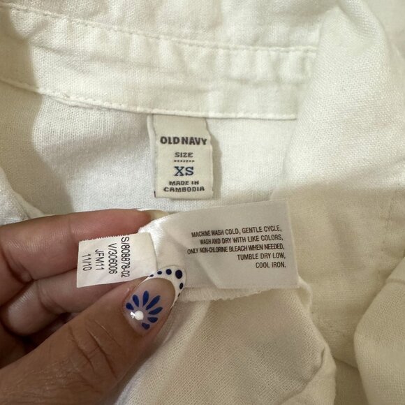 Old Navy Womens White Linen Blend 3/4 Sleeve Button Front Mini Shirt Dress XS - Picture 8 of 9